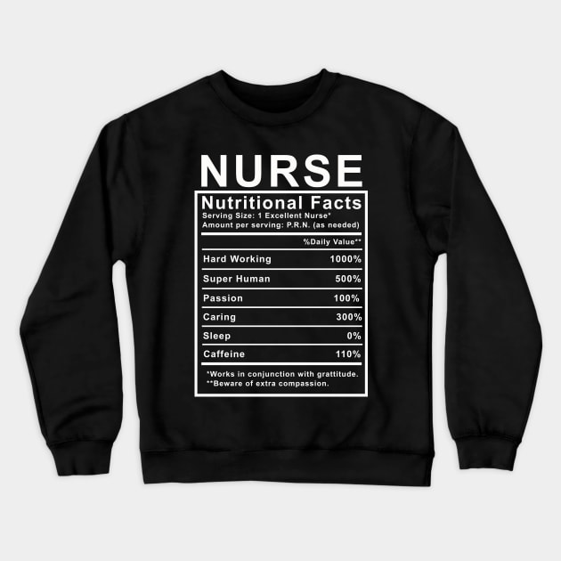 Funny Nurse Nutritional Facts | Clinicals | Care Plans Crewneck Sweatshirt by MerchMadness